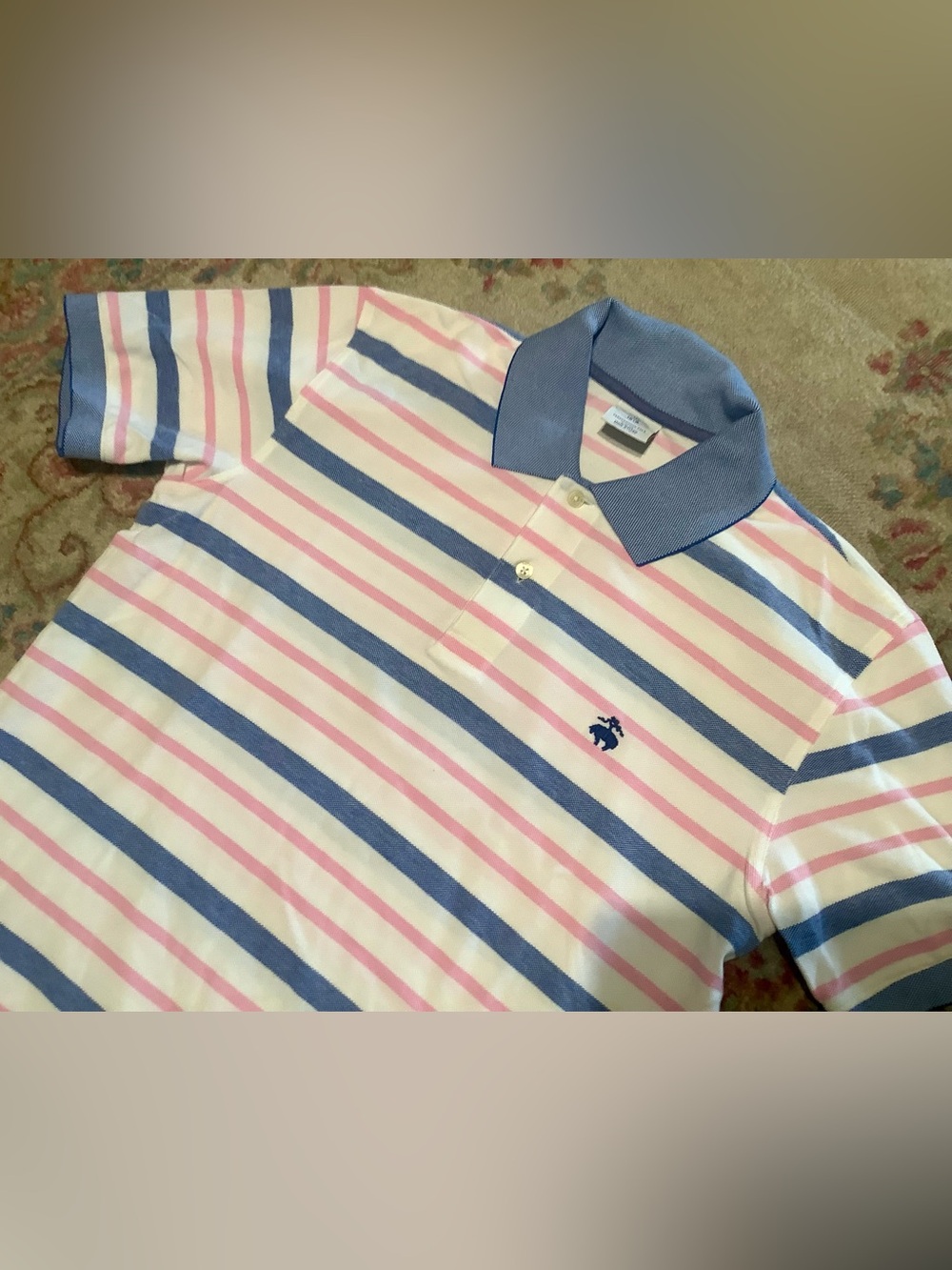 Brooks Brothers Slim Fit Pink, Blue & White Striped Polo - Men’s Sz Med